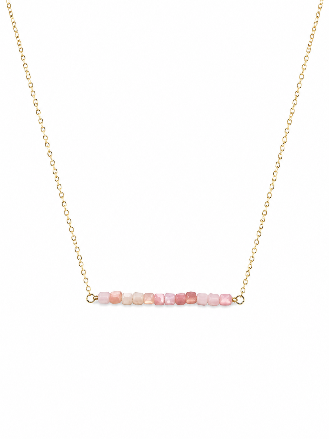 Gold Filled Pink Opal Gemstone Bar Necklace 