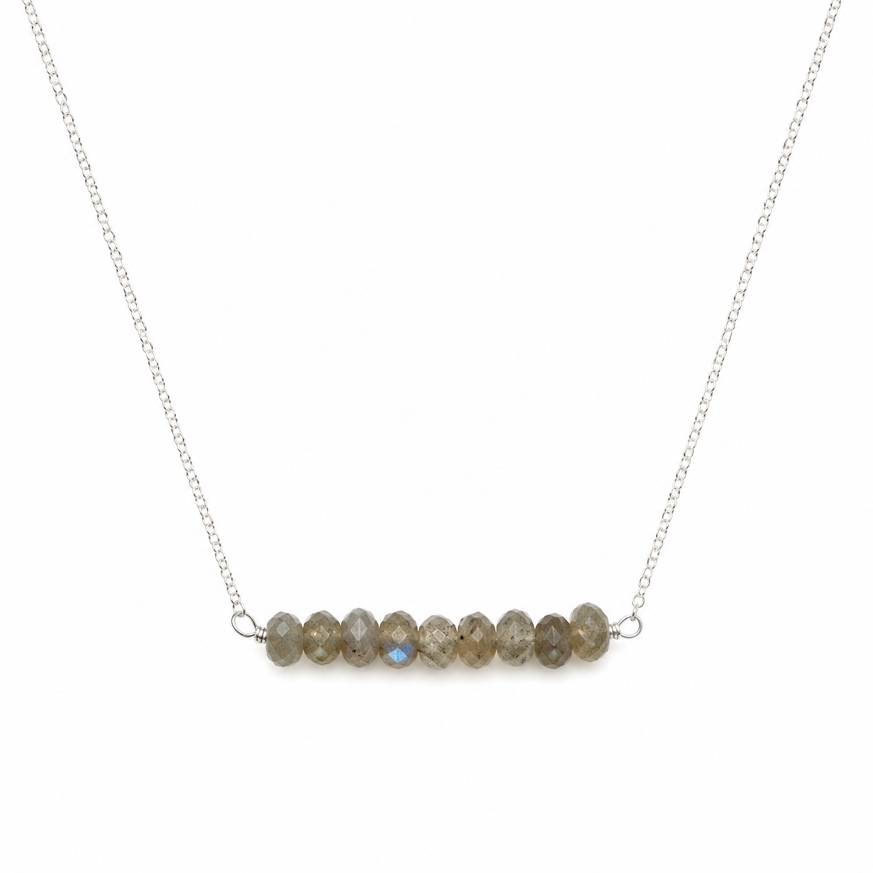 925 Sterling Silver Labradorite Gemstone Bar Necklace 