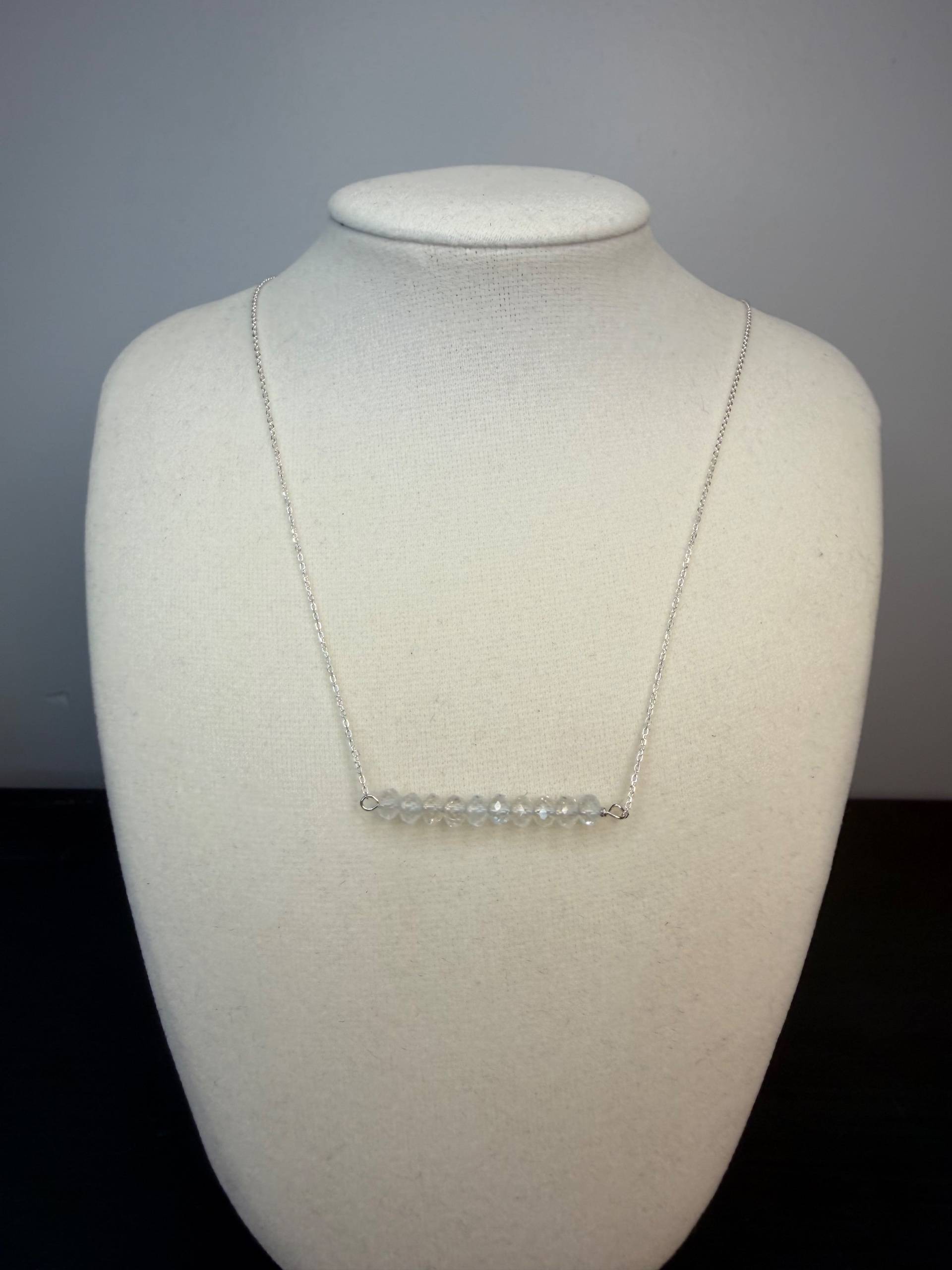 925 Sterling Silver Crystal Quartz Gemstone Bar Necklace  - thumbnail 2 of 2
