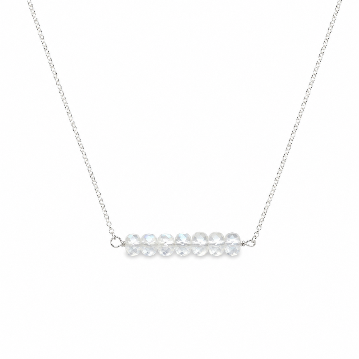 925 Sterling Silver Moonstone Gemstone Bar Necklace 