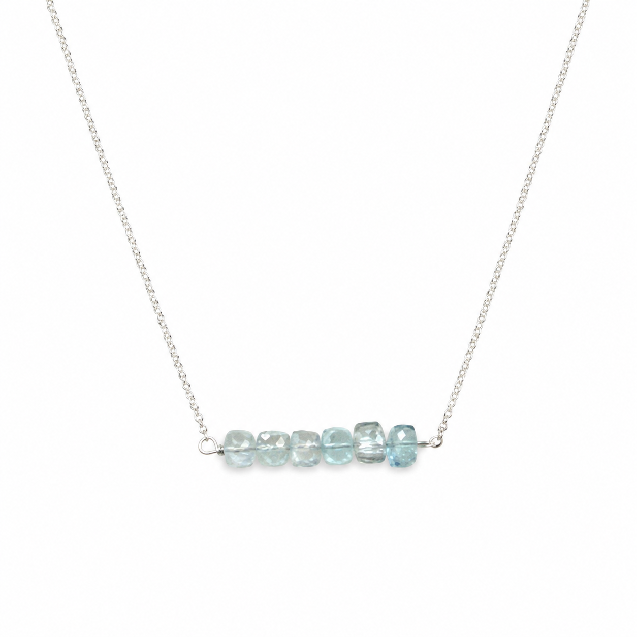 925 Sterling Silver Blue Topaz Gemstone Bar Necklace 