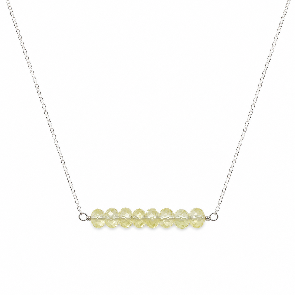 925 Sterling Silver Lemon Quartz Gemstone Bar Necklace 