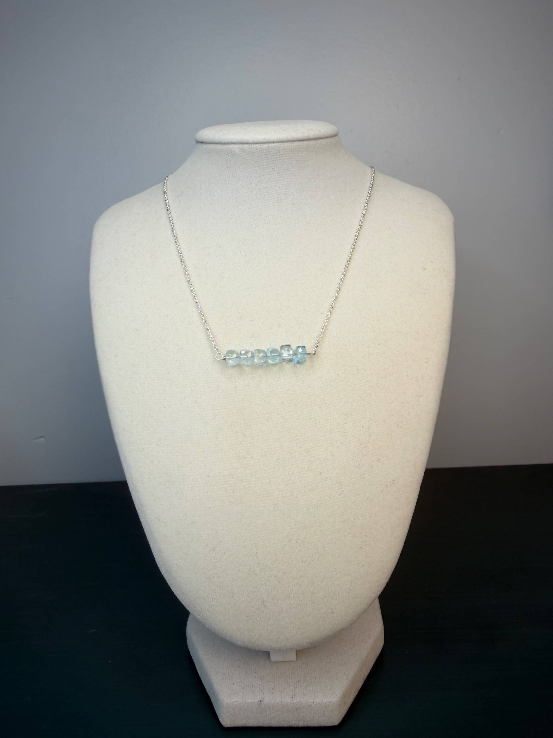 925 Sterling Silver Blue Topaz Gemstone Bar Necklace  - thumbnail 2 of 2