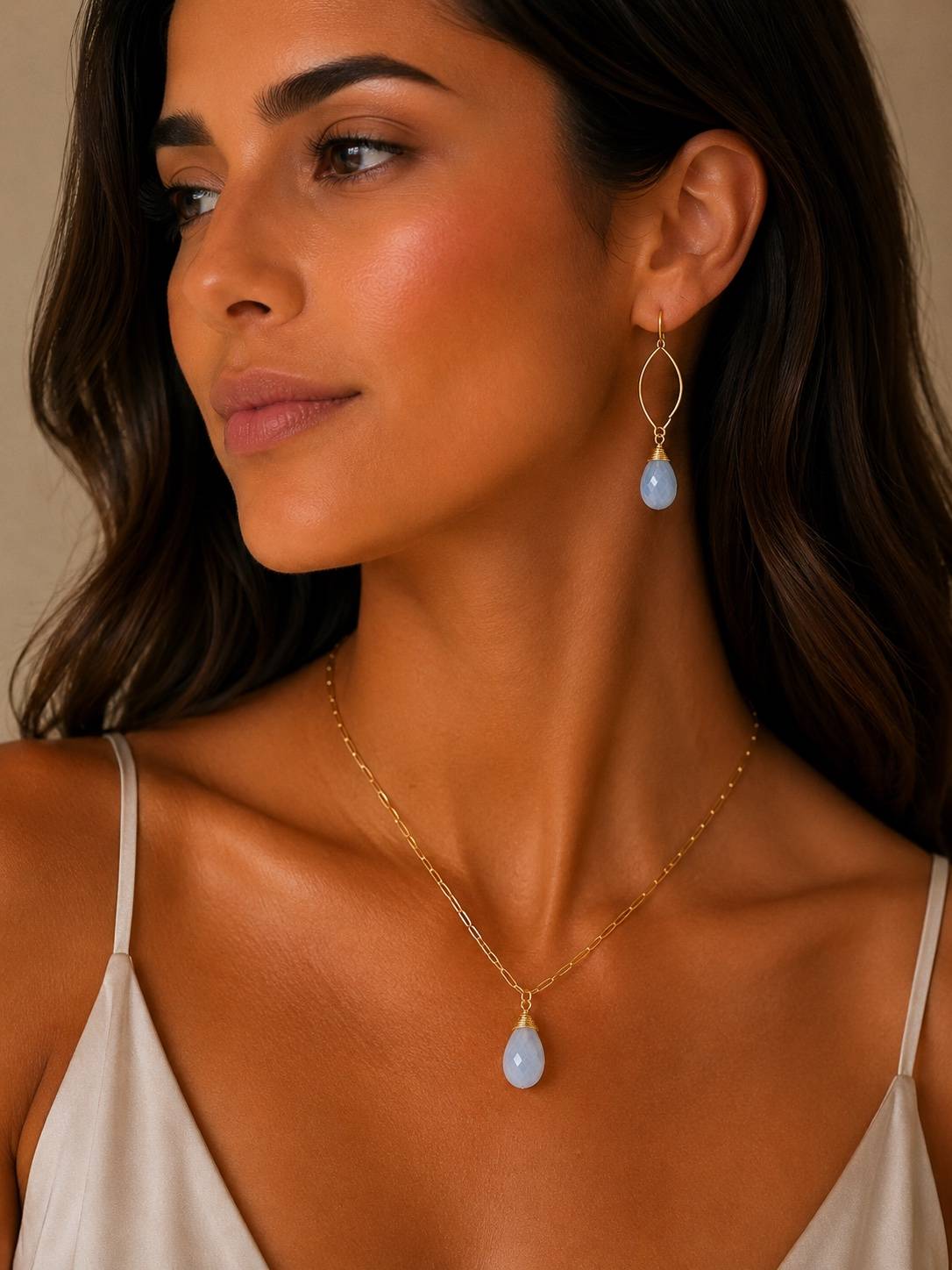 Gold Filled Oaperclip Necklace With Blue Opal Pendant  - thumbnail 2 of 2