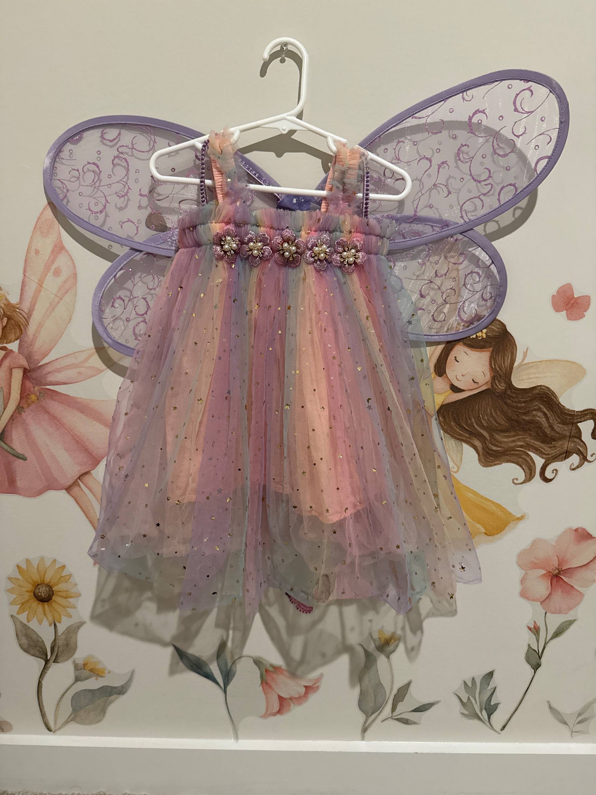 ✨ Enchanted Rainbow Fairy Tulle Dress for Little Girls | Sparkly Floral Party Dress-size 24 months