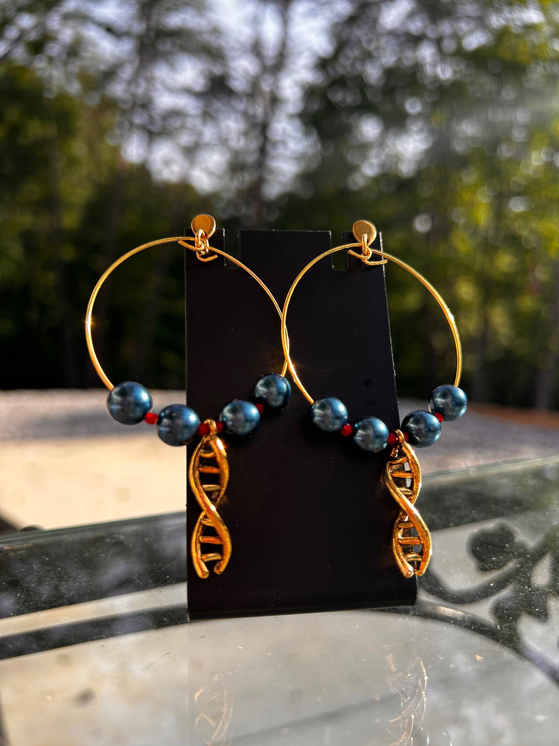 DNA Double Helix Charm Gold-Plated Hoop Earrings - thumbnail 4 of 6
