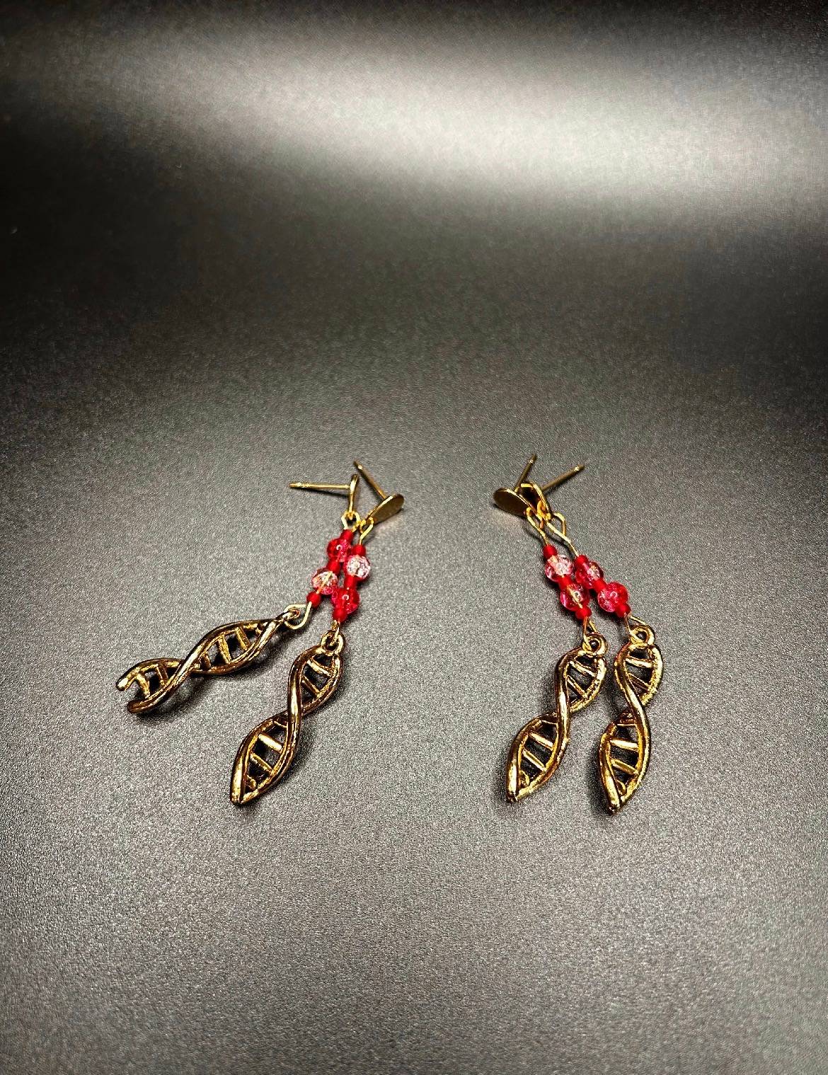 Gold-Plated DNA Charm Earrings with Bloody beads