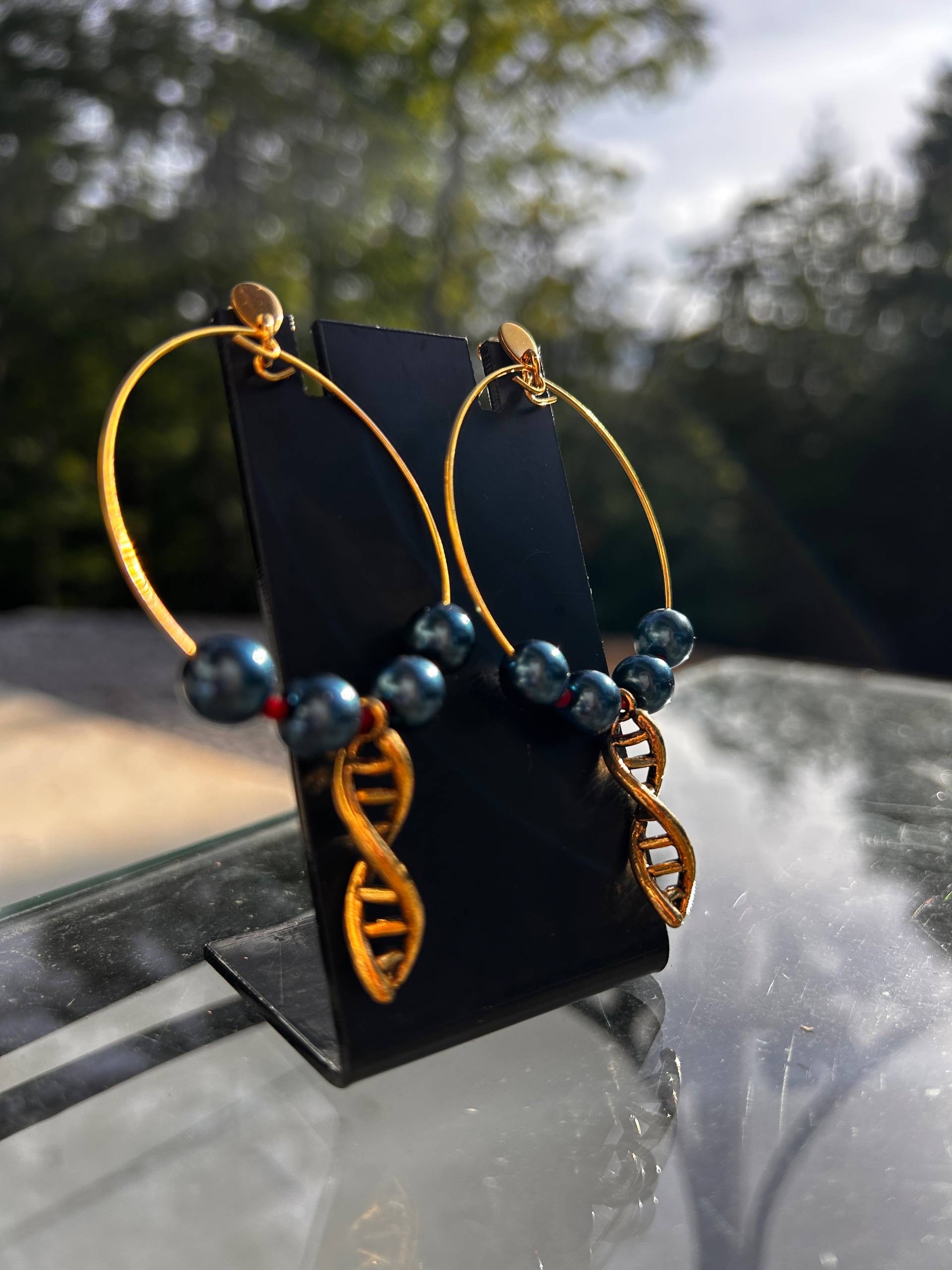 DNA Double Helix Charm Gold-Plated Hoop Earrings - thumbnail 3 of 6