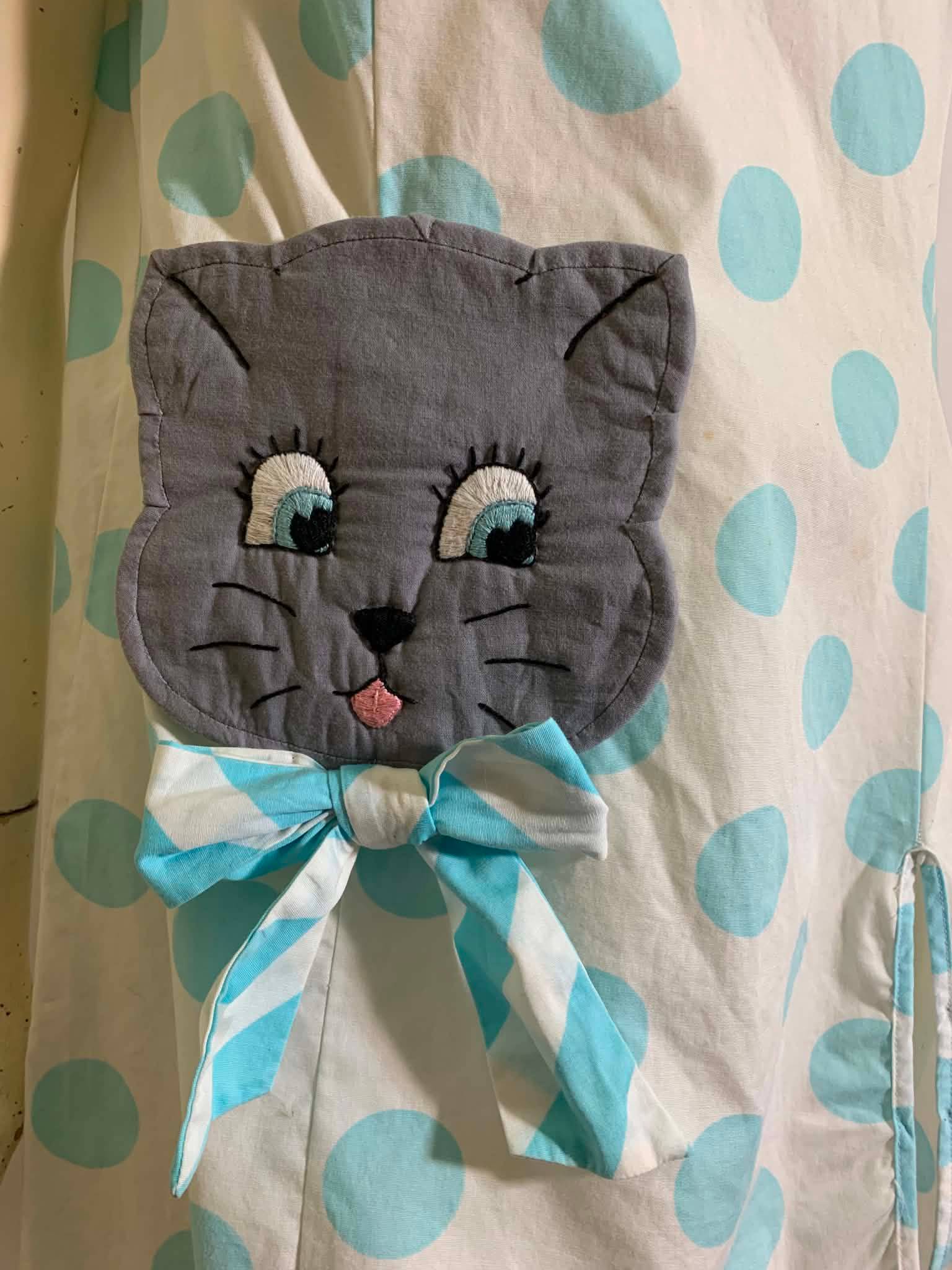 Purrfection reimagined 1960s Polka Dot Shift Dress with Kitty Cat and Bow S - thumbnail 2 of 2