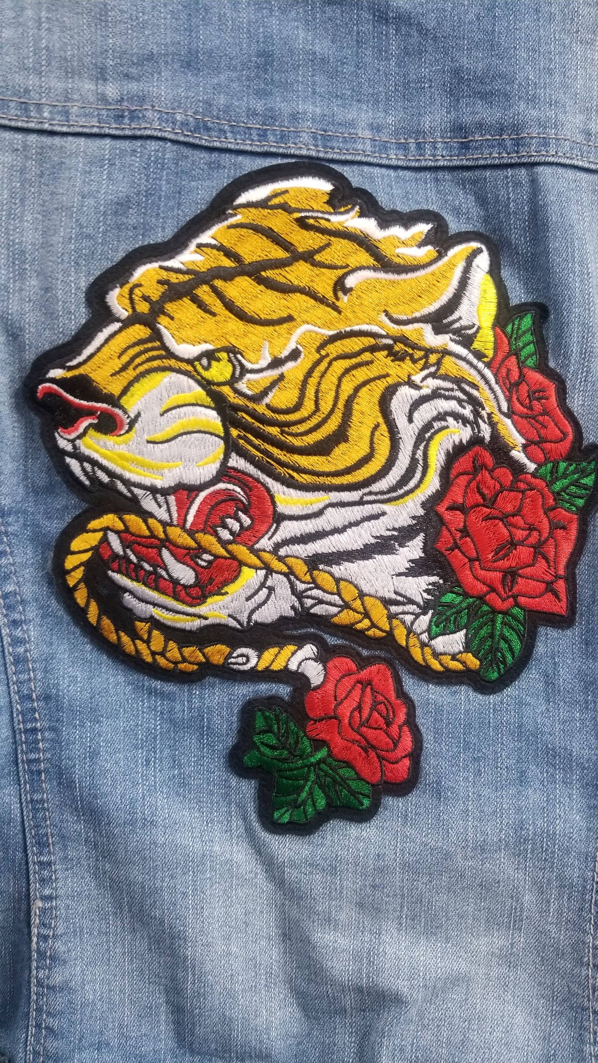 Upcycled tiger denim vest size M