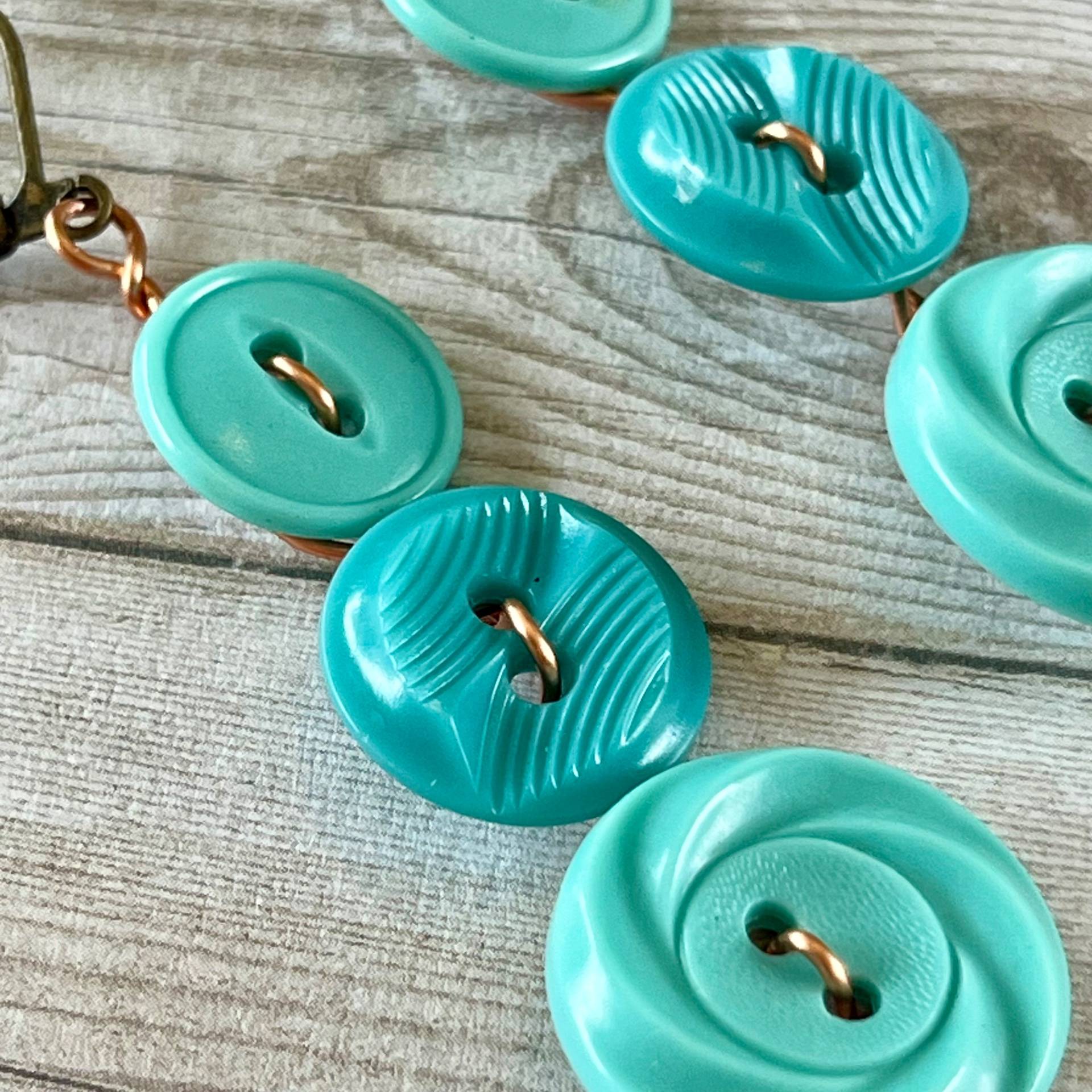 Aqua Dangle Vintage Button Earrings  - thumbnail 5 of 8