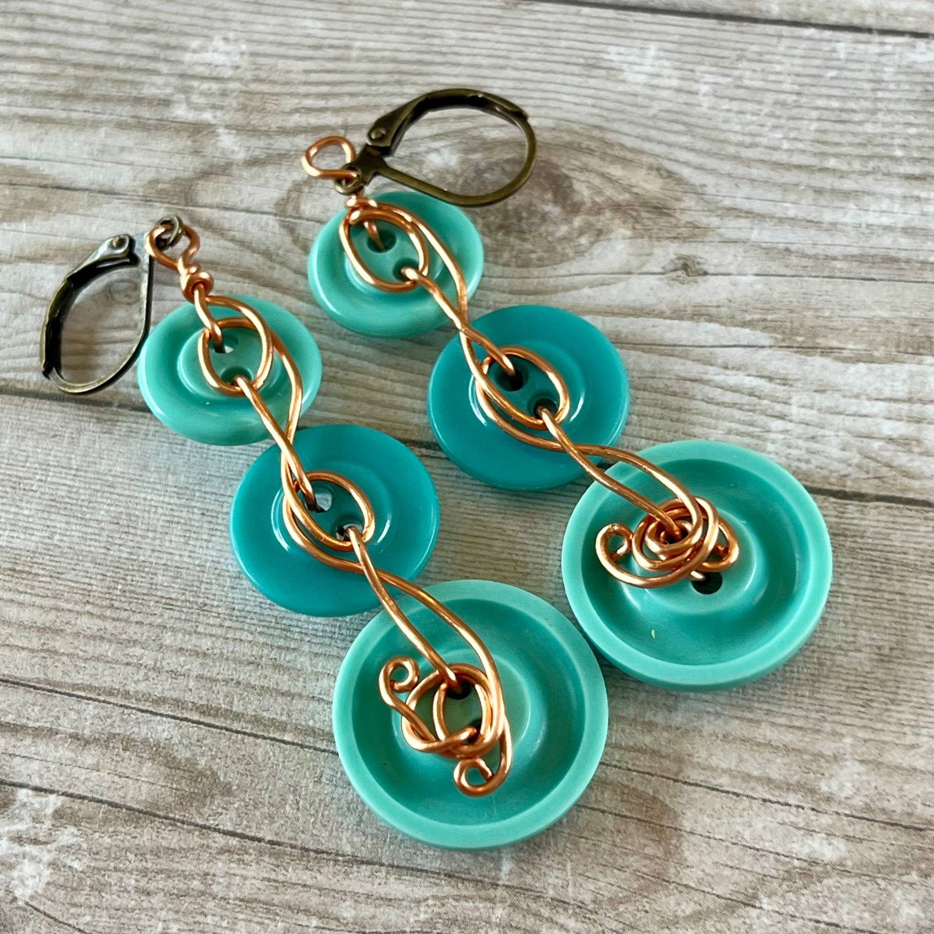 Aqua Dangle Vintage Button Earrings  - thumbnail 8 of 8
