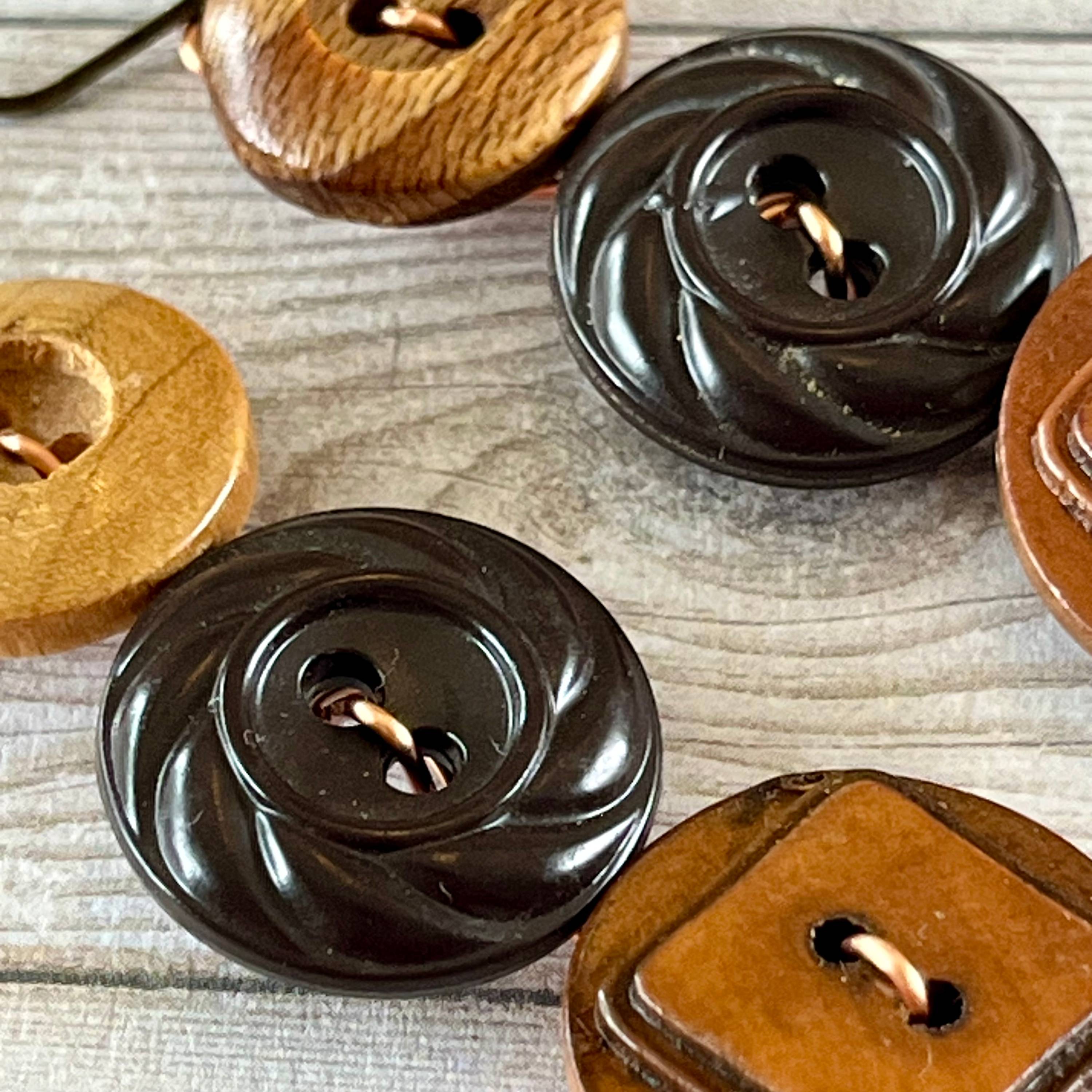 Brown Dangle Vintage Button Earrings  - thumbnail 4 of 6