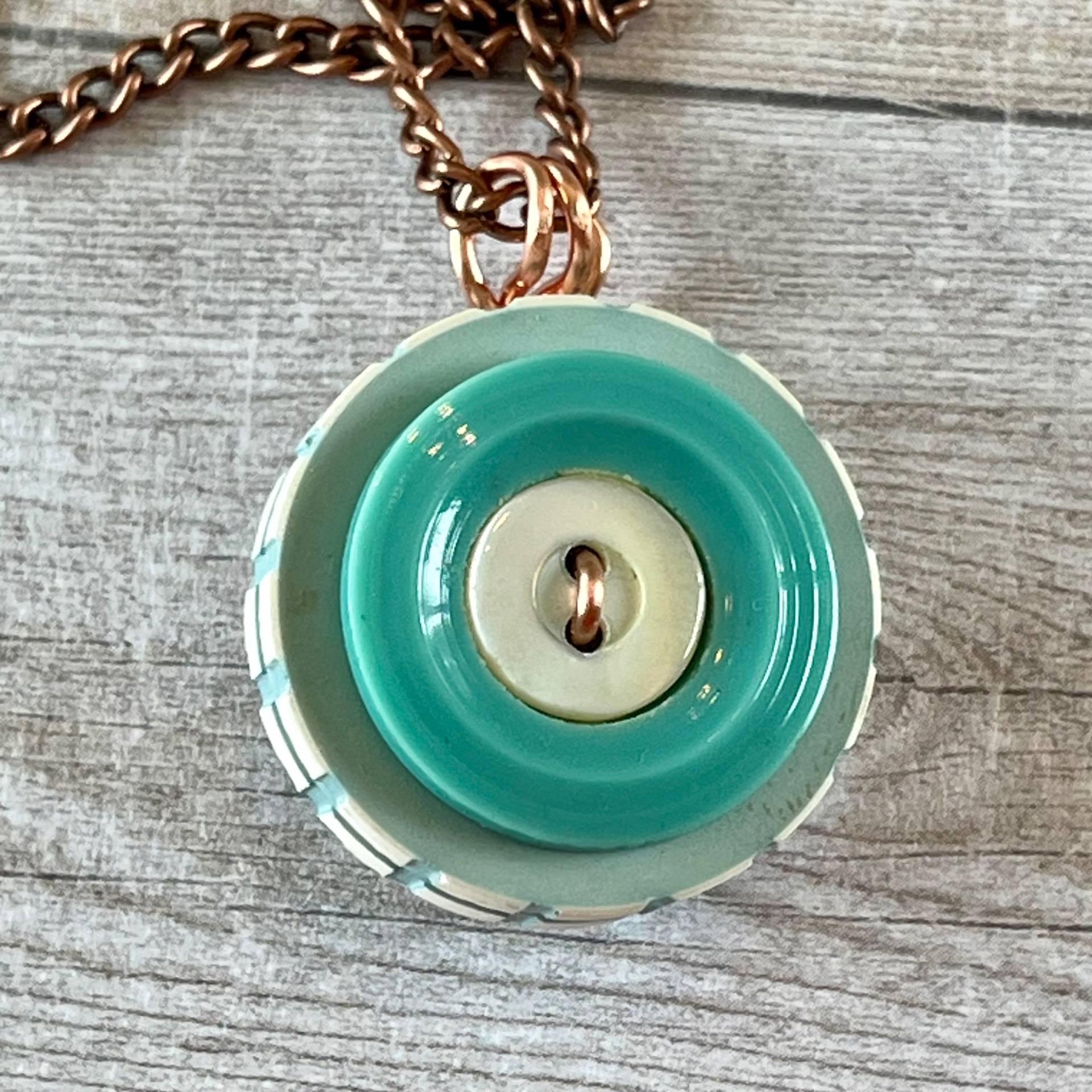Aqua and White Stacked Button Pendant Necklace - thumbnail 4 of 8