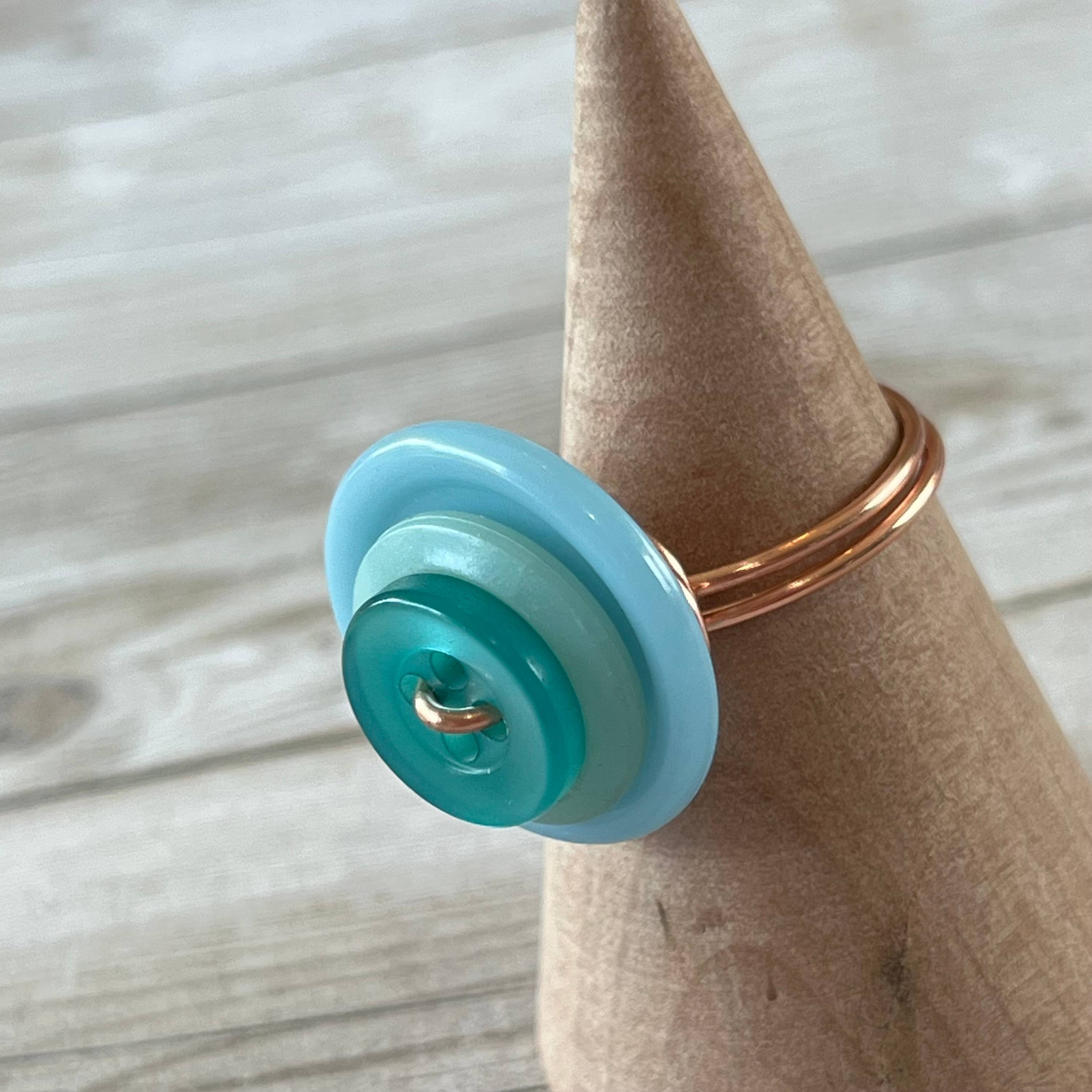 Aqua Stacked Vintage Button Ring Size 7 custom sizing available  - thumbnail 6 of 8