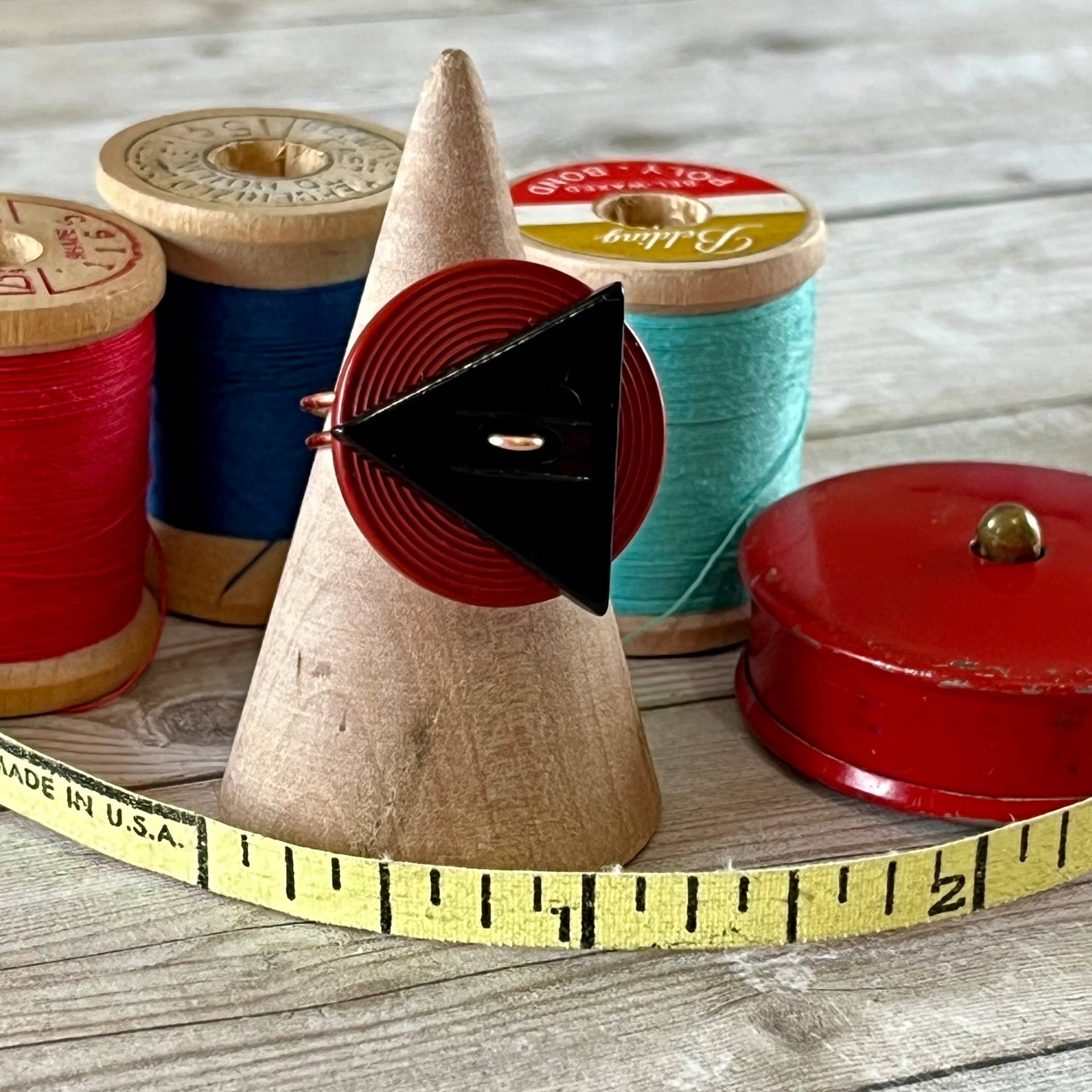Rust and Black Triangle Stacked Vintage Button Ring size 7 or custom sizing available  - thumbnail 6 of 6