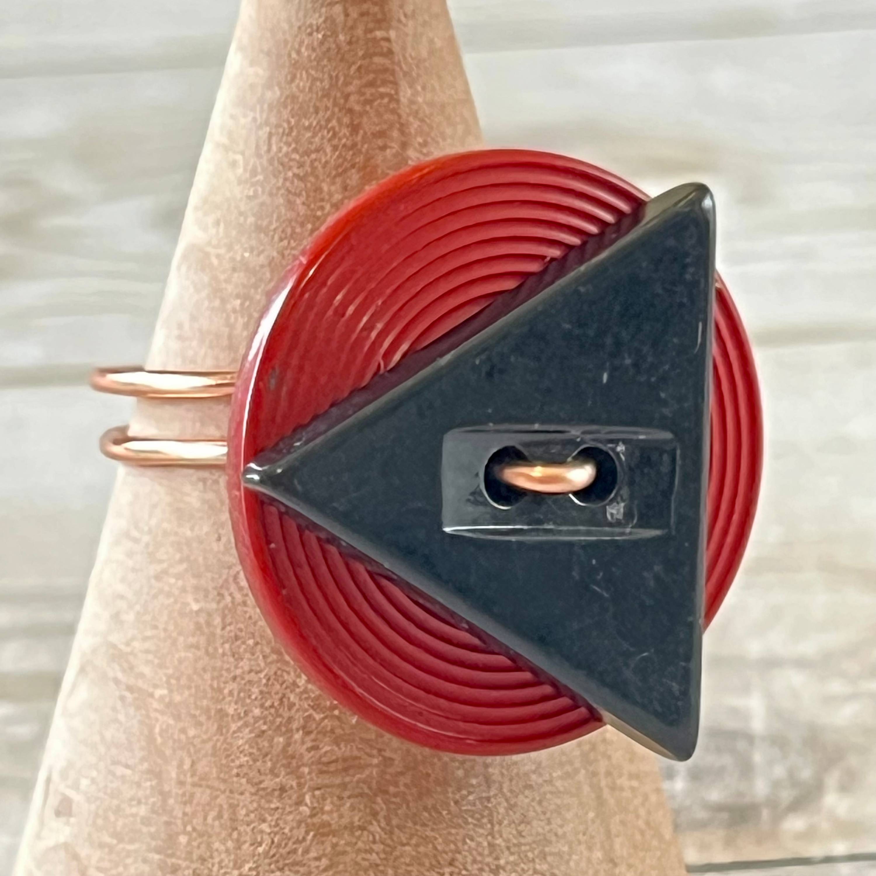 Rust and Black Triangle Stacked Vintage Button Ring size 7 or custom sizing available  - thumbnail 4 of 6