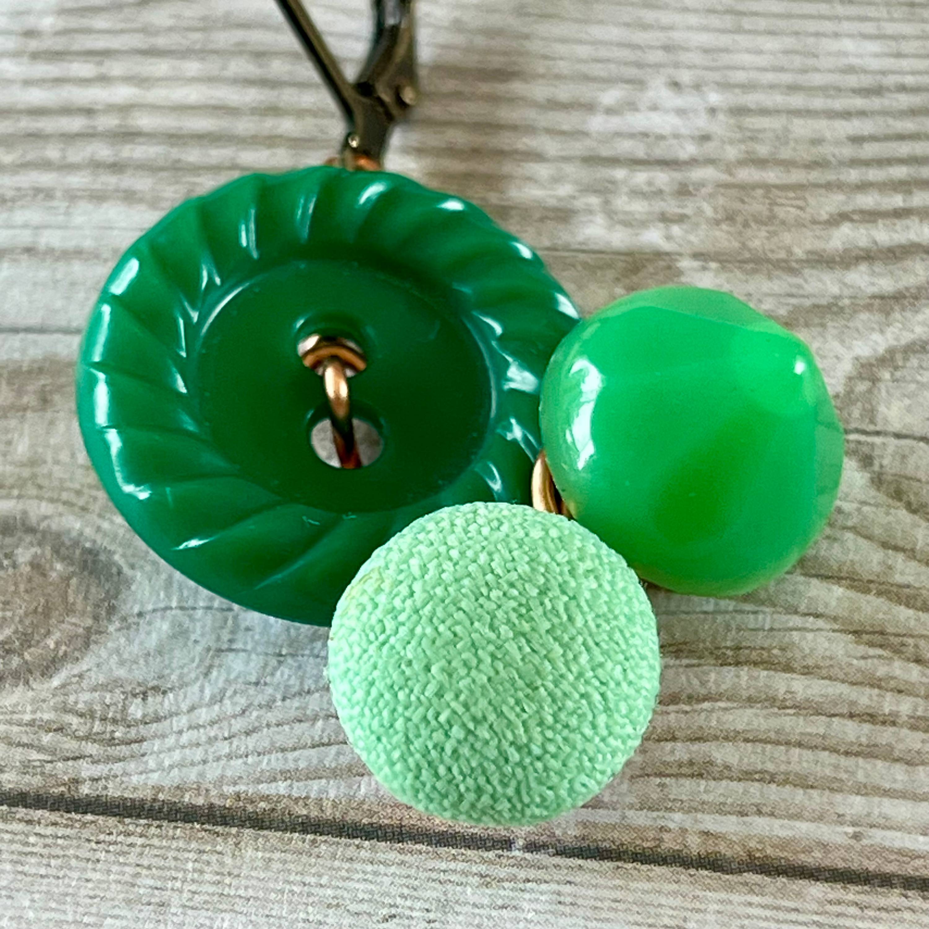 Green Cluster Vintage Button Earrings  - thumbnail 4 of 8