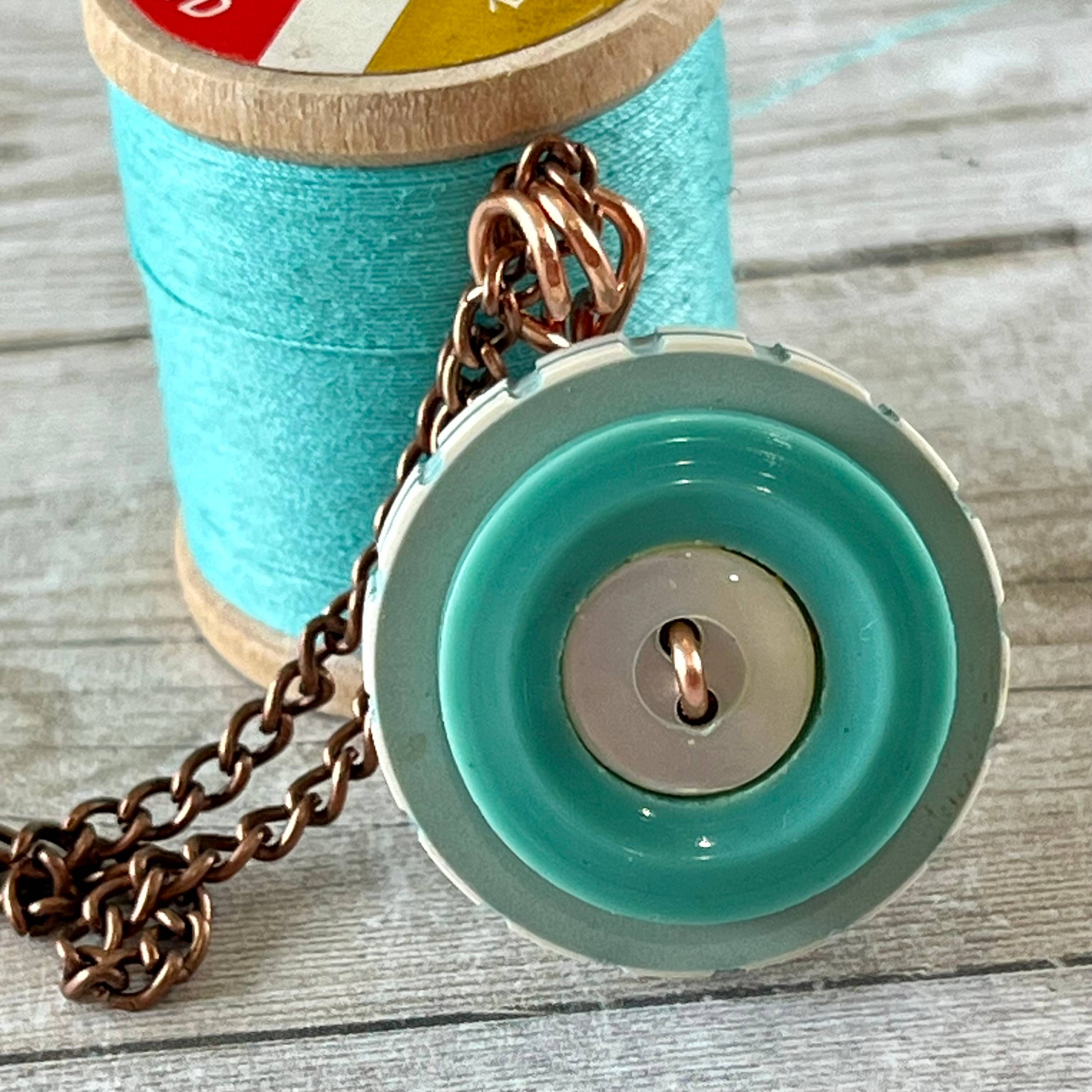 Aqua and White Stacked Button Pendant Necklace - thumbnail 3 of 8