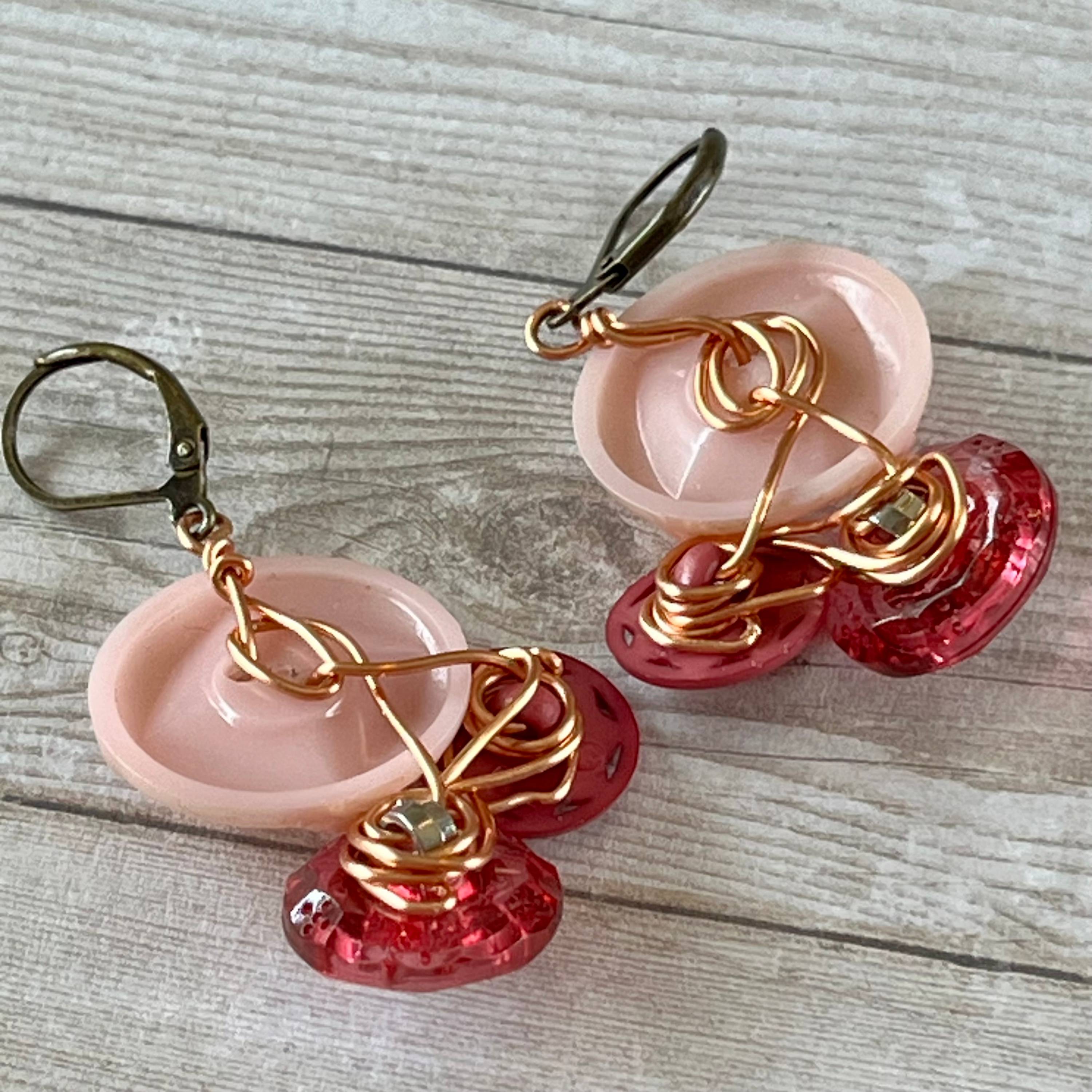 Pink Cluster Vintage Button Earrings  - thumbnail 7 of 7