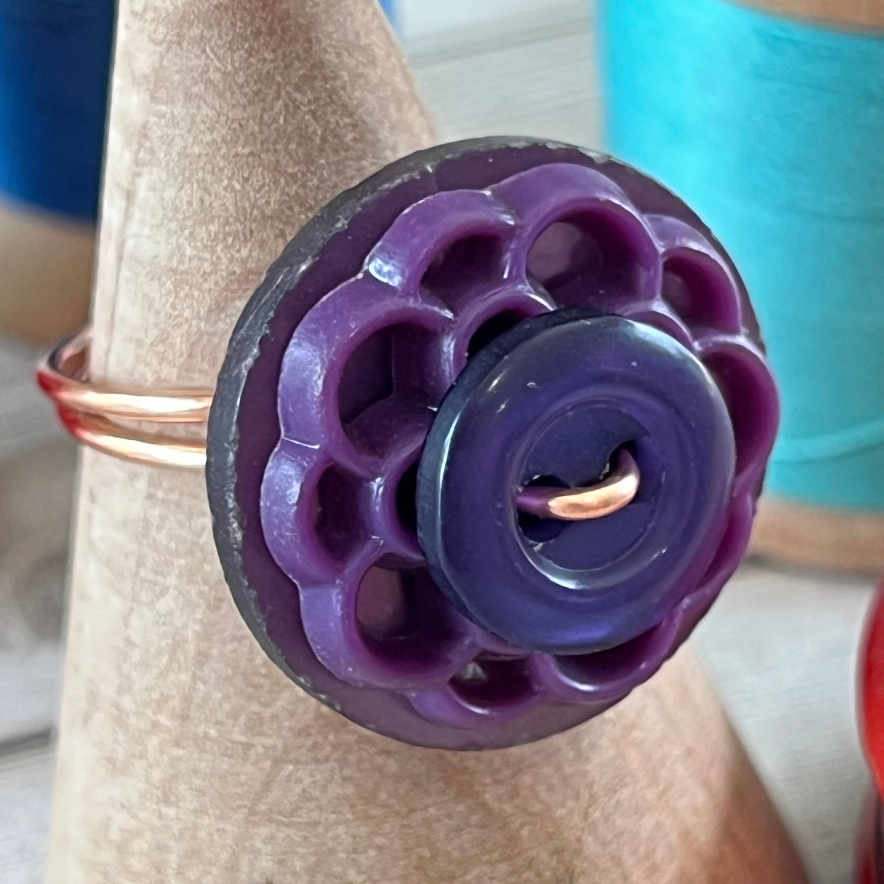 Purple Stacked Vintage Button Ring size 7 or custom sizing available  - thumbnail 7 of 7