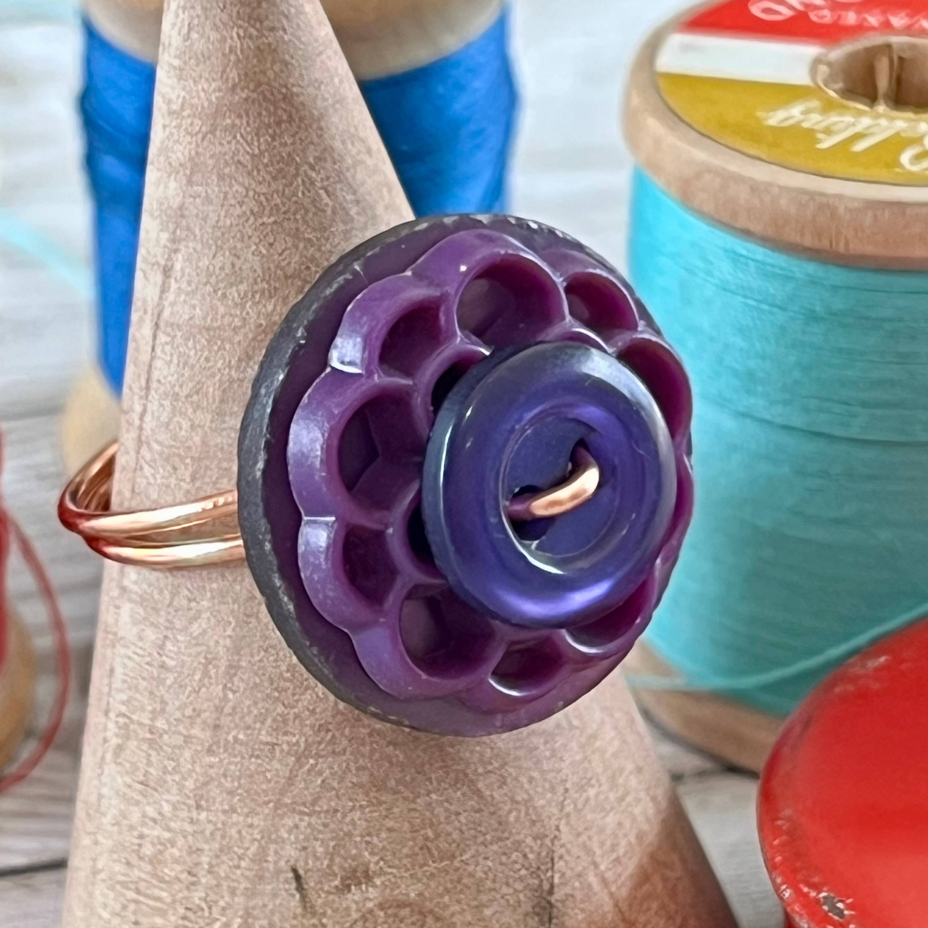 Purple Stacked Vintage Button Ring size 7 or custom sizing available  - thumbnail 2 of 7