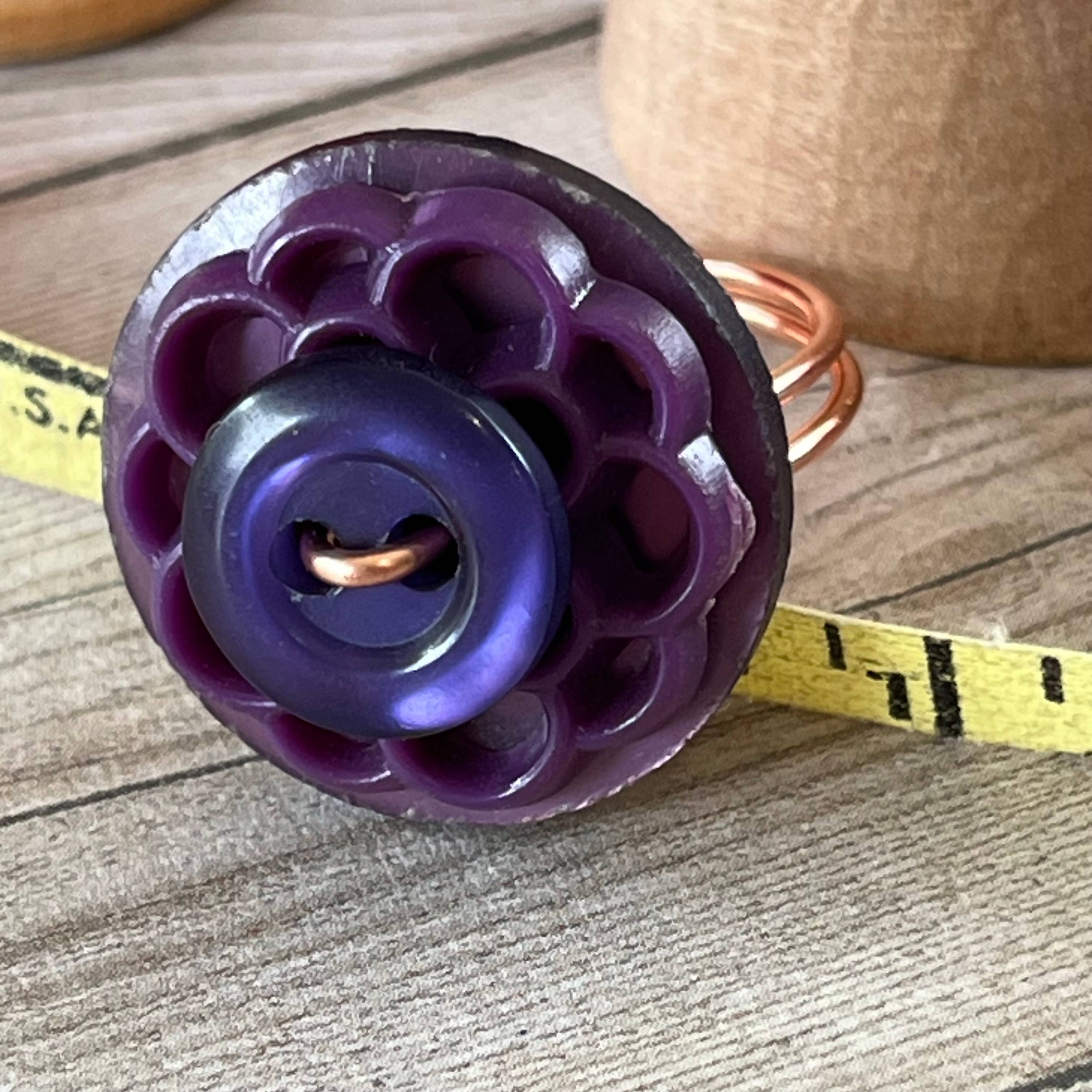 Purple Stacked Vintage Button Ring size 7 or custom sizing available  - thumbnail 3 of 7