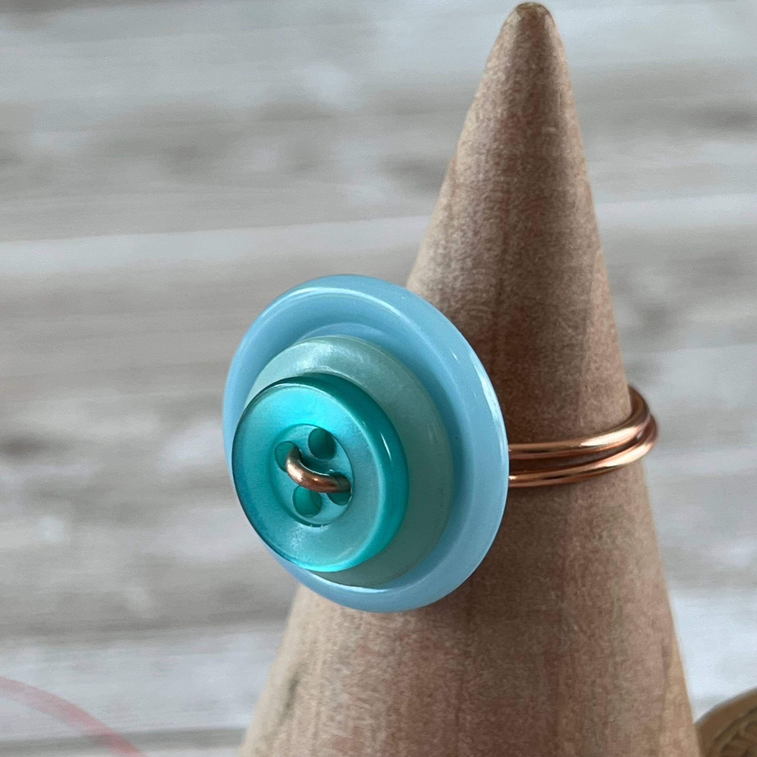 Aqua Stacked Vintage Button Ring Size 7 custom sizing available  - thumbnail 2 of 8