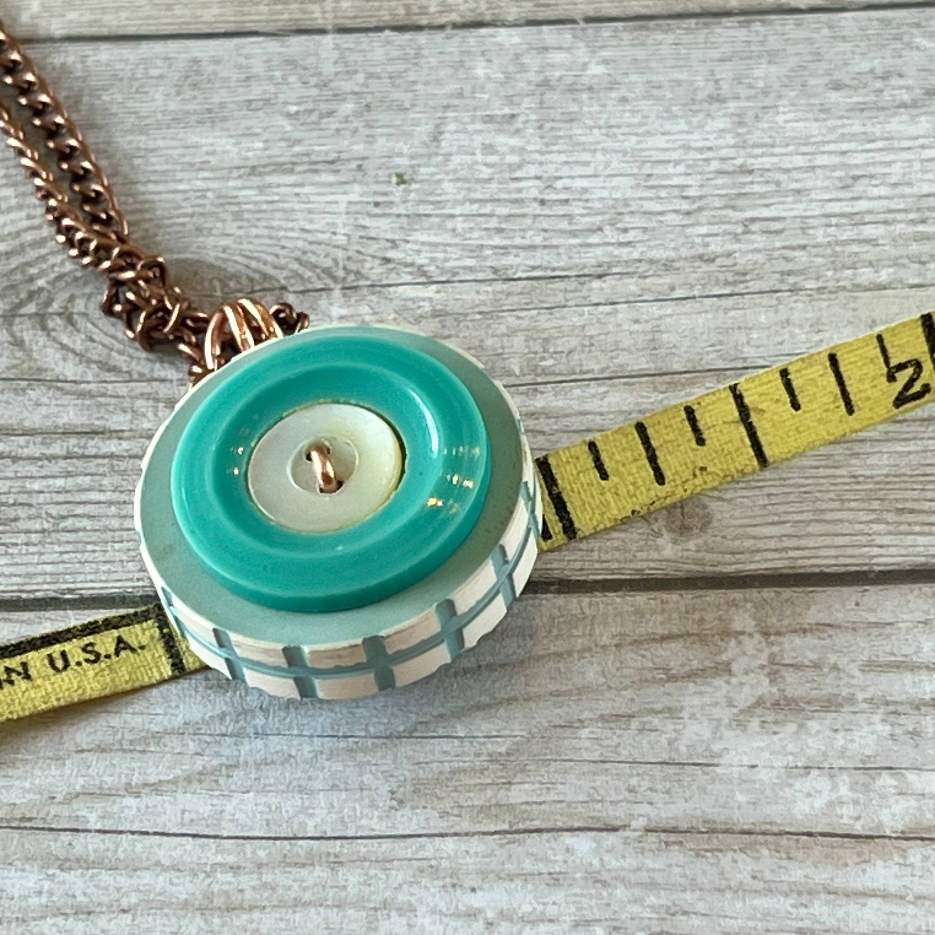 Aqua and White Stacked Button Pendant Necklace - thumbnail 5 of 8