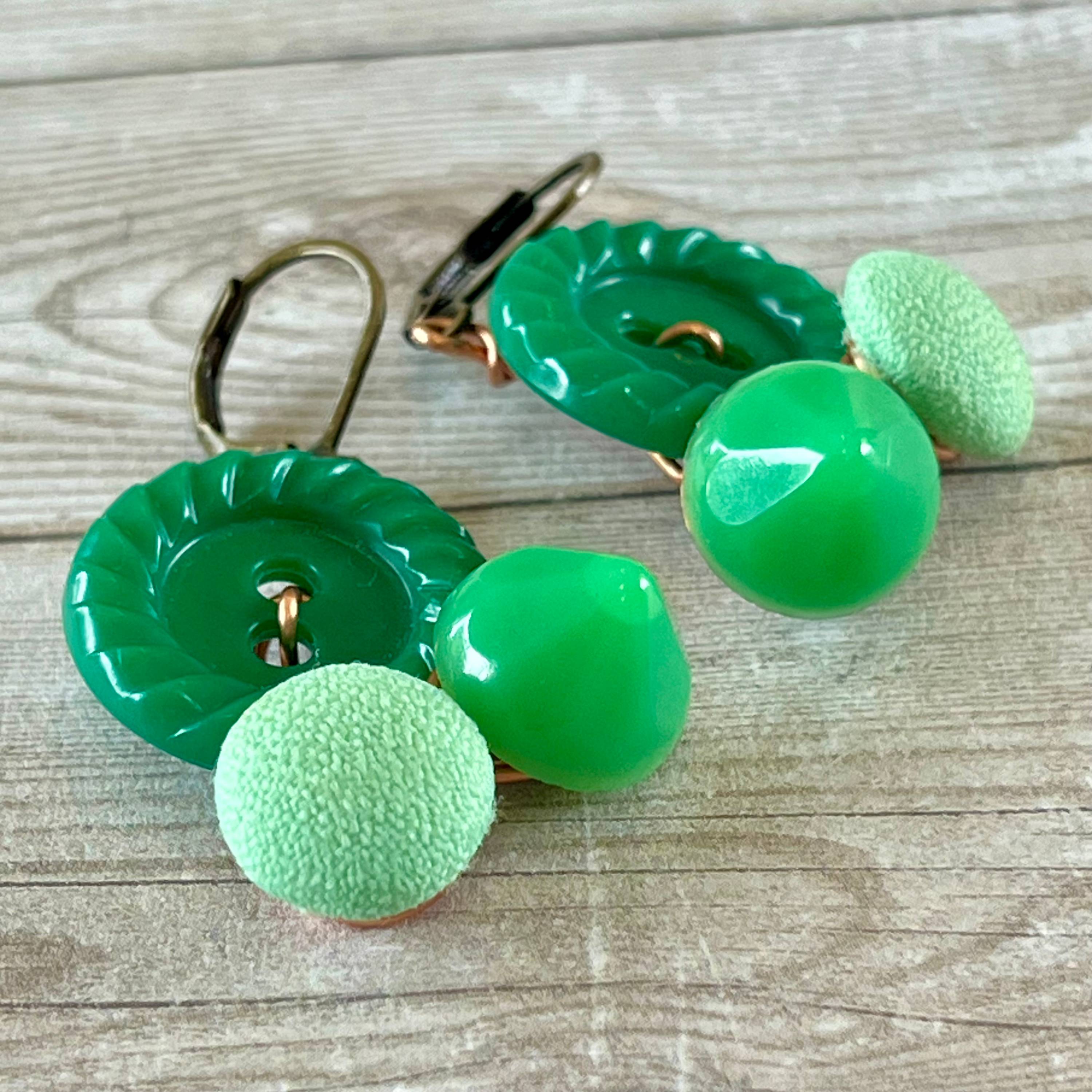 Green Cluster Vintage Button Earrings  - thumbnail 6 of 8