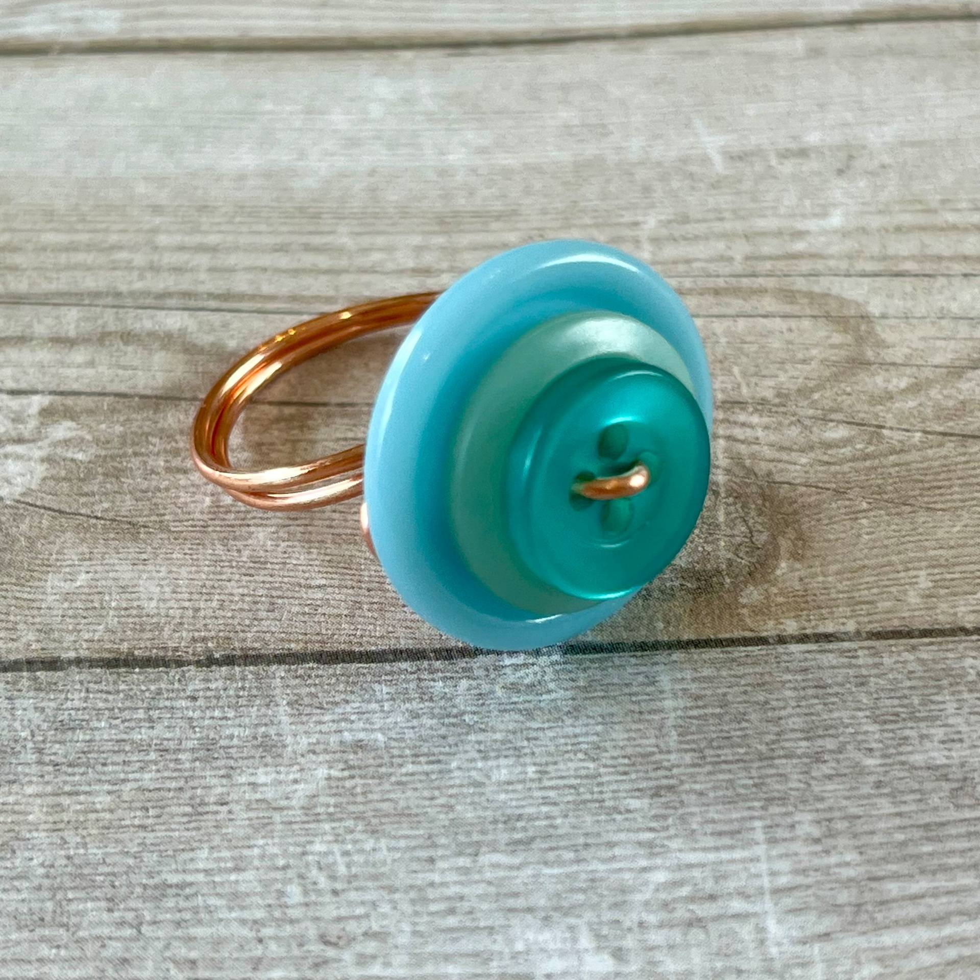 Aqua Stacked Vintage Button Ring Size 7 custom sizing available 
