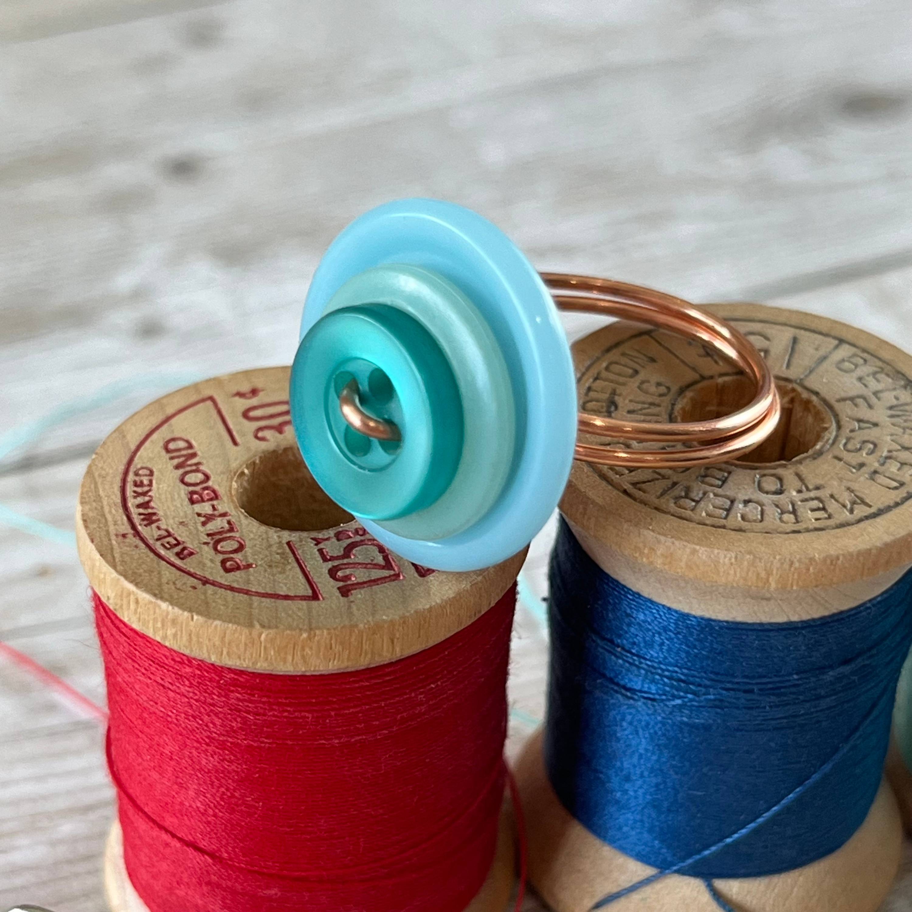 Aqua Stacked Vintage Button Ring Size 7 custom sizing available  - thumbnail 8 of 8