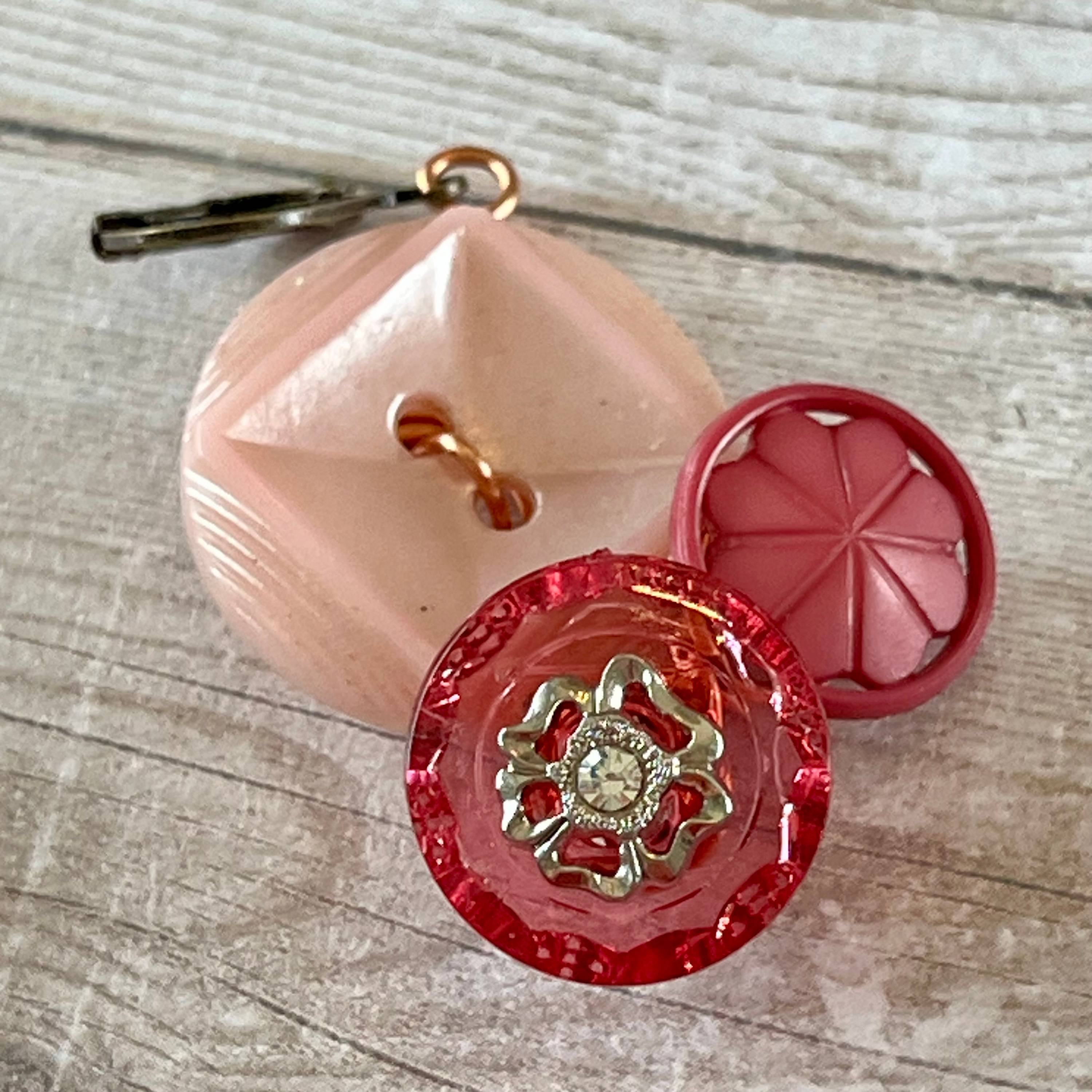Pink Cluster Vintage Button Earrings  - thumbnail 5 of 7