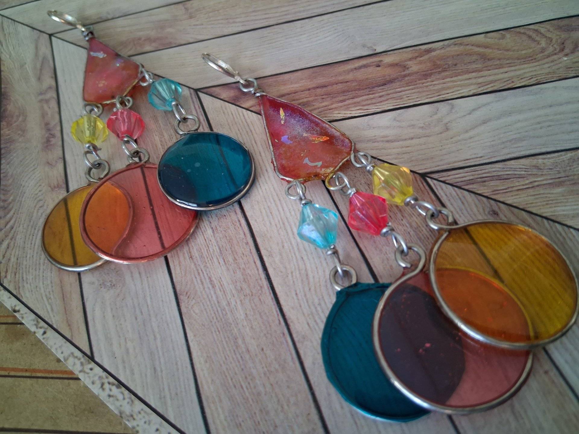 Luminous Elements Kinetic Earrings, Pink, Yellow and Blue - thumbnail 3 of 5