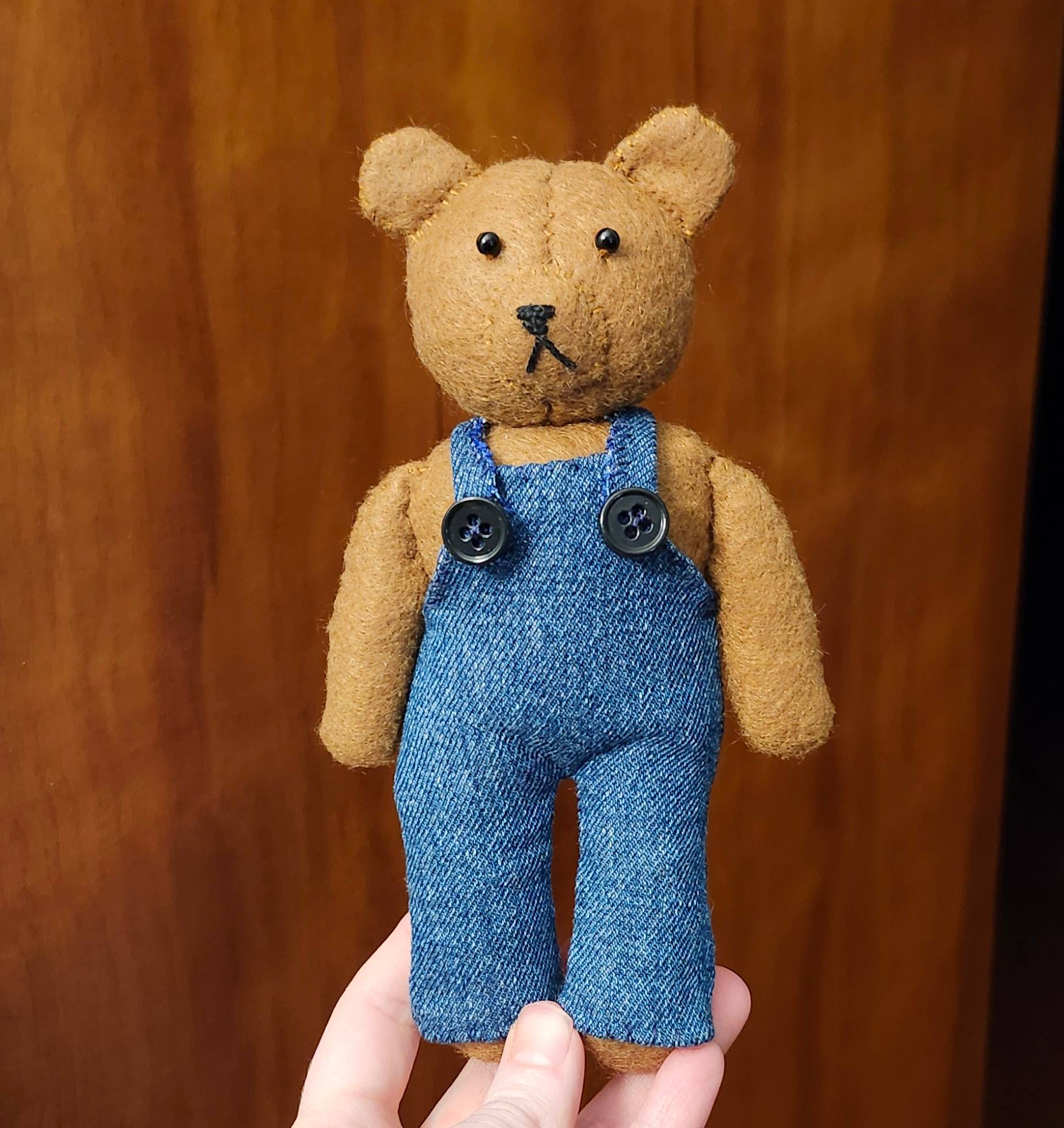 Felt Bear in Overalls Plushie (now with free pumpkin!) - thumbnail 2 of 2